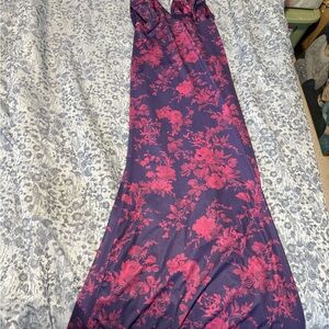 Elegant Floral Maxi Dress in Pink and Purple